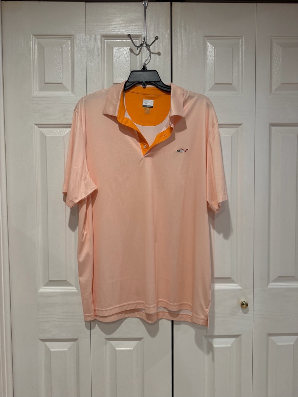 Greg Norman Collection Peach Polo with Orange Trim